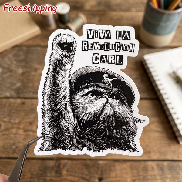 Viva La Revolucion Carl Dungeon Crawler Sticker, Princess Donut Mongo Fan Art Gift, Dungeon Crawler Fan Art, DCC, Free Shipping
