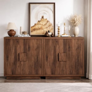 Small Buffet Cabinet with Storage, Wooden Coffee Bar Cabinet with Doors, Modern Accent Sideboard for Living Room, Entryway, TV Stand