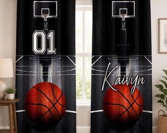 Cortinas de baloncesto para habitación infantil, cortina personalizada con nombre, decoración deportiva para dormitorio.
