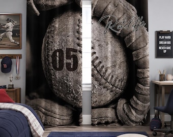 Cortinas de béisbol personalizadas, decoración deportiva con nombre personalizado, juego de cortinas para ventana de dormitorio infantil