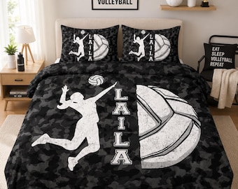 Personalized Volleyball Duvet Cover Set, Custom Sports Bedding, Volleyball Player Gift for Girls Teens