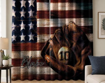 Juego de cortinas de béisbol personalizadas, decoración de habitación de béisbol a medida, cortinas para ventanas de dormitorio infantil.