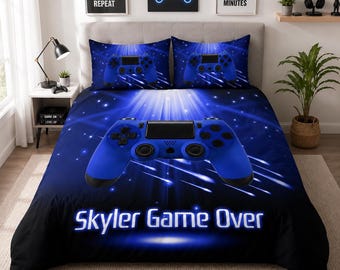 Juego de ropa de cama personalizado con temática de videojuegos, funda nórdica personalizada para gamers, decoración para la habitación de los niños aficionados a los videojuegos.
