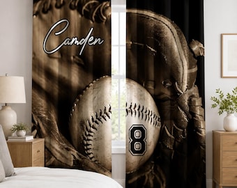 Cortinas de béisbol personalizadas con nombre, juego de cortinas para ventana personalizadas, decoración deportiva para dormitorio infantil.