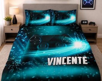 Juego de ropa de cama personalizado para sala de juegos, funda nórdica con nombre personalizado, regalo de decoración para dormitorio de gamer