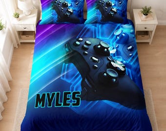 Juego de funda nórdica para gamers con nombre, ropa de cama personalizada para gamers, regalo personalizado para chicos y adolescentes.