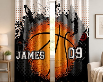 Cortinas personalizadas con diseño de jugador de baloncesto, juego de cortinas con nombre personalizado, regalo ideal para el dormitorio deportivo.