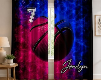 Cortinas personalizadas con diseño de baloncesto, cortinas deportivas a medida, decoración de baloncesto para habitaciones infantiles.