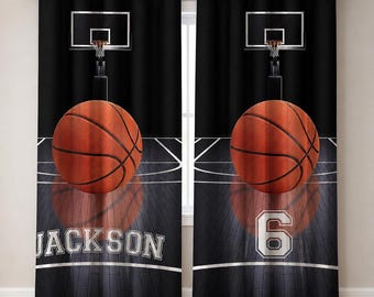 Cortinas de baloncesto personalizadas, decoración deportiva con nombre personalizado, juego de cortinas para ventana de dormitorio infantil