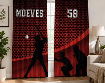 Juego de cortinas personalizadas de béisbol, cortinas personalizadas para habitación infantil, regalo para jugador de béisbol