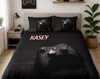 Juego de ropa de cama personalizado con temática de videojuegos, funda nórdica con nombre personalizado, regalo para gamers (niños y adolescentes).