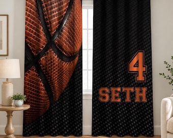 Juego de cortinas personalizadas con diseño de baloncesto, cortinas personalizadas para habitación infantil, regalo para jugador de baloncesto