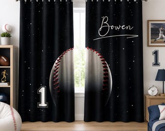 Cortinas personalizadas de jugadores de béisbol, juego de cortinas con nombre personalizado, regalo para dormitorio deportivo