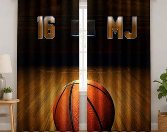 Cortinas de baloncesto con nombre, cortinas deportivas personalizadas, decoración de dormitorio a medida para niños.