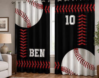 Cortinas personalizadas para habitación con temática de béisbol, juego de cortinas deportivas a medida para ventanas, decoración para dormitorio de niños.