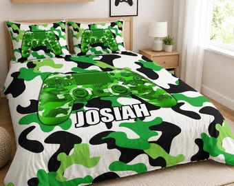 Juego de ropa de cama para niños gamers personalizado, funda nórdica gamer con nombre personalizado, decoración para la habitación de videojuegos de los niños.