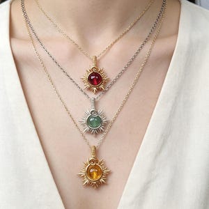 Sun Crystal Necklace, Nature Citrine Ruby Jade Handmade Pendant, Healing Crystal Necklace for Women, Birthstone Jewelry Gift for Her