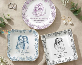 Personalized Mom Portrait Jewelry Dish, Custom Mom Nana Photo Ring Dish, Wedding Day Gift For Mom, Ceramic Keepsake Tray