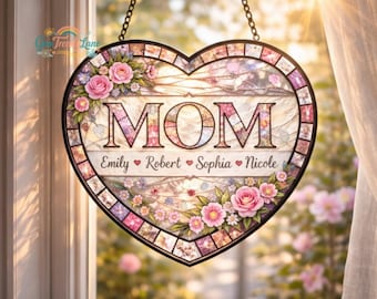 Personalized Moms Garden Stained Glass Suncatcher, Custom Birth Flower Window Hanging, Mother's Day Gift for Mom Grandma 2026