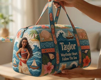 Personalized Moana Duffel Bag, Moana Wayfinder Travel Bag, Custom Beach Tote for Kids, Moana Name Gift for Girls, Tropical Vacation Bag