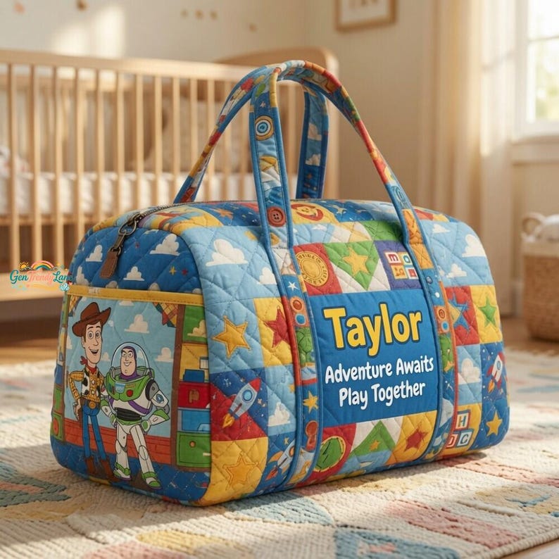 Personalized Toy Story Duffel Bag, Buzz and Woody Overnight Bag, Custom Kids Travel Bag, Toy Story Toddler Weekender, Gift for Boys image 3