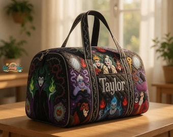 Personalized  Villains Large Duffel Bag, Custom Name Travel Tote, Weekend Overnight Carry on,  Vacation Gear, Quilted Gym Gift