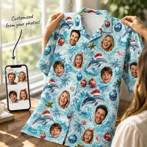 Personalized Christmas Shirt 2026, Hawaiian Shirt Custom Face, Tropical Button Up Shirt, Custom Photo Shirt, Funny Family Gift for Him