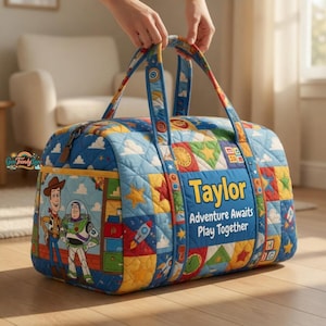 Personalized Toy Story Duffel Bag, Buzz and Woody Overnight Bag, Custom Kids Travel Bag, Toy Story Toddler Weekender, Gift for Boys image 1