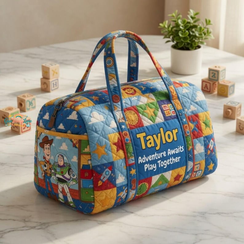 Personalized Toy Story Duffel Bag, Buzz and Woody Overnight Bag, Custom Kids Travel Bag, Toy Story Toddler Weekender, Gift for Boys image 2