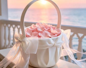 Flower Girl Baskets, Wedding Baskets, Ivory Samll Flower Basket, Rustic Basket, Bridesmaid Basket, Wedding Card Basket, Petite Flower Basket