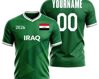 Custom Kids Youths Mens Womens Iraq 2026 Cup T Shirts Soccer Jersey For Fans(Green And Black)