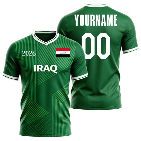Custom Kids Youths Mens Womens Iraq 2026 Cup T Shirts Soccer Jersey For Fans(Green And Black)