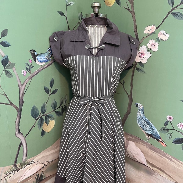 Vintage 1950s Chevron Plaid Cotton Dress | XS/S