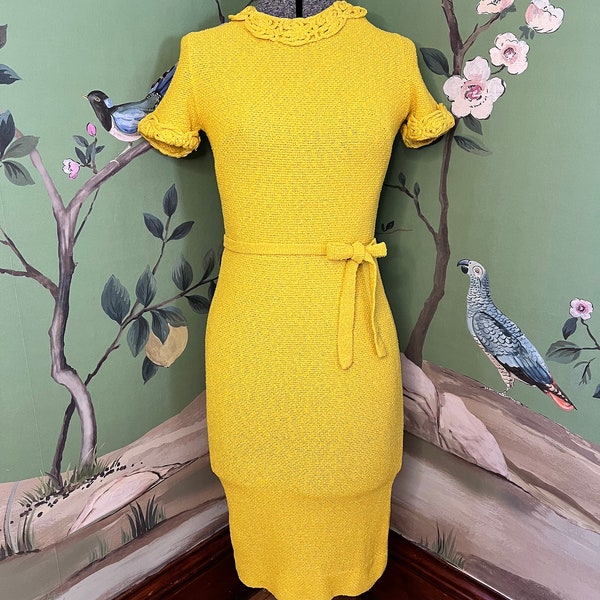 1960s Mustard Yello Knit Sheath Dress