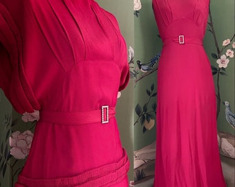 1930s Two Piece Raspberry colored Glamour Old Hollywood Dress and Top.