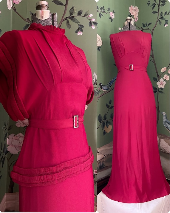 1930s Two Piece Raspberry colored Glamour Old Hol… - image 1