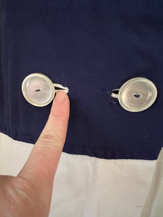 1940s White and Navy Color Block Linen, Double Br… - image 4