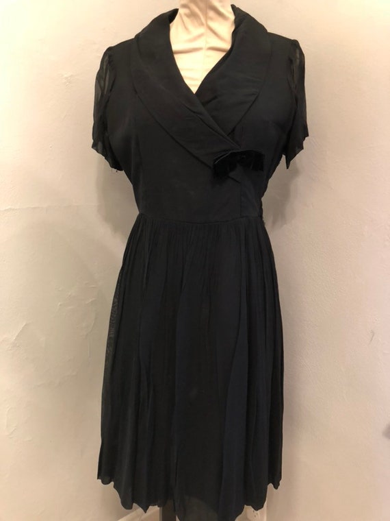 L/XL Black Chiffon 1960s Cocktail Dress As Is, Lar