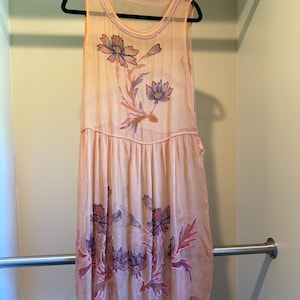 1920s Beaded Peach Chiffon Watercolor Flapper Dress with Photo of Owner