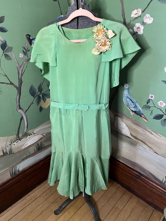 1930s Seafoam Green/light Aqua Crepe Dress With Attached Cape, Late 1920s  Flapper - Etsy