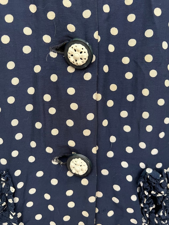 1940s Navy and White Rayon Polka Dot Suit - image 3