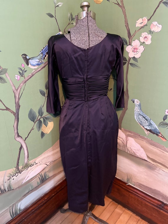 SANDRA SAGE, Vintage 1960s cocktail wiggle dress, red flowers and gold metallic mod dress