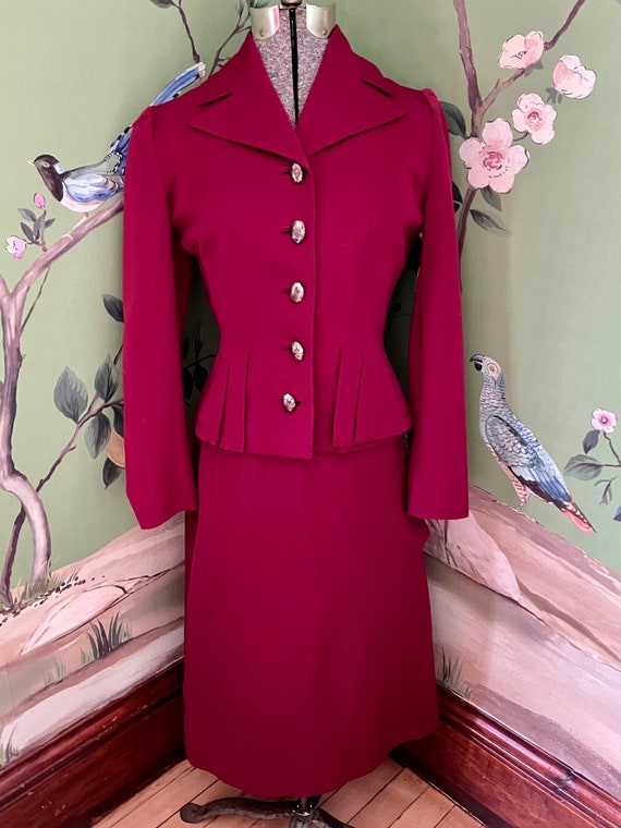 1940s Cranberry Red Wool Suit