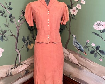 1930s Light Salmon Pink Blouse and Skirt Set