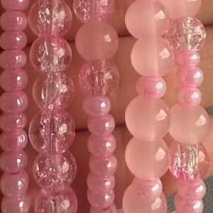 Pink beaded stacked braclet set, gift bracelet set, multi colored pink bracelet set