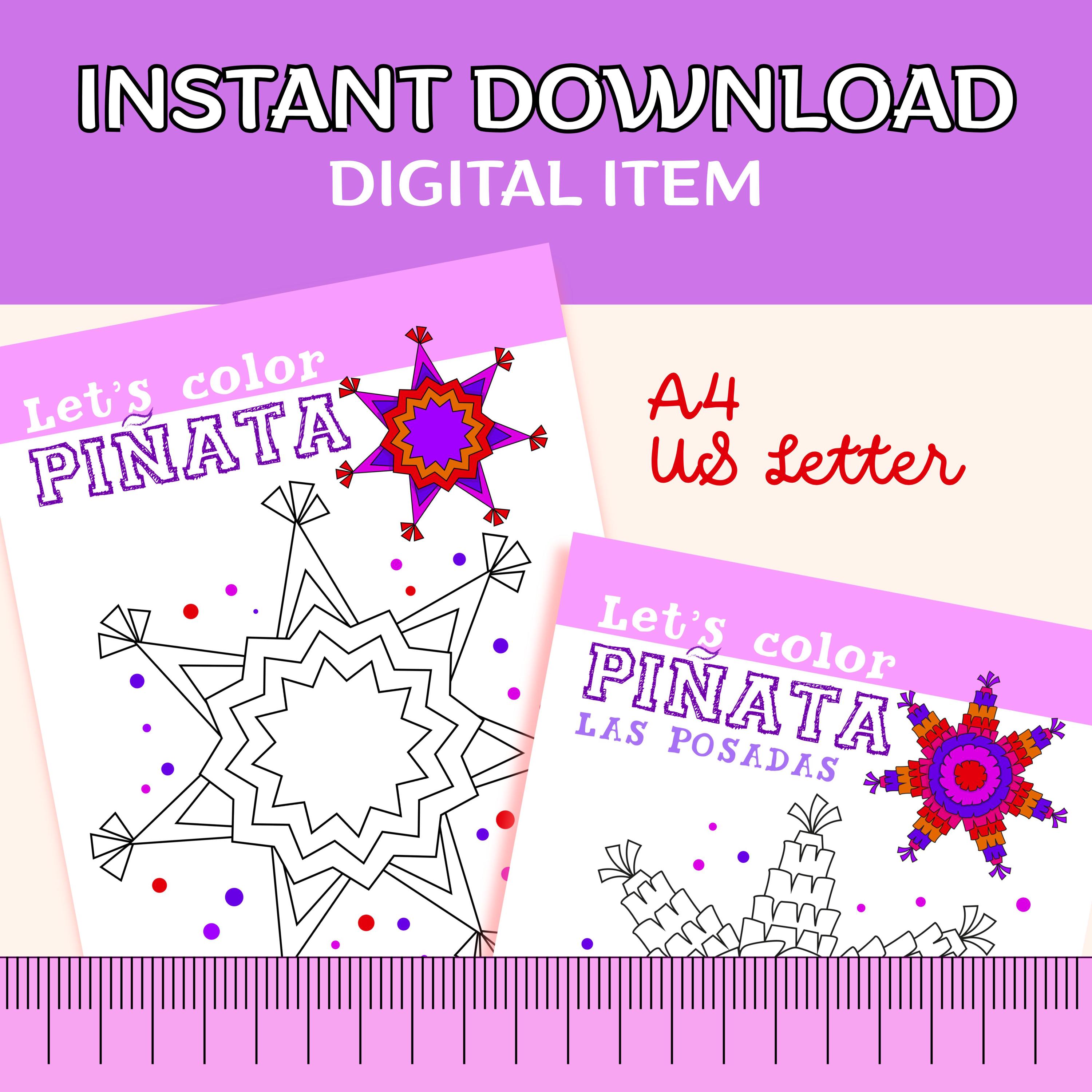 Printable Mexican Star Pinata Kids Coloring Sheets Bundle L Las Posadas ...
