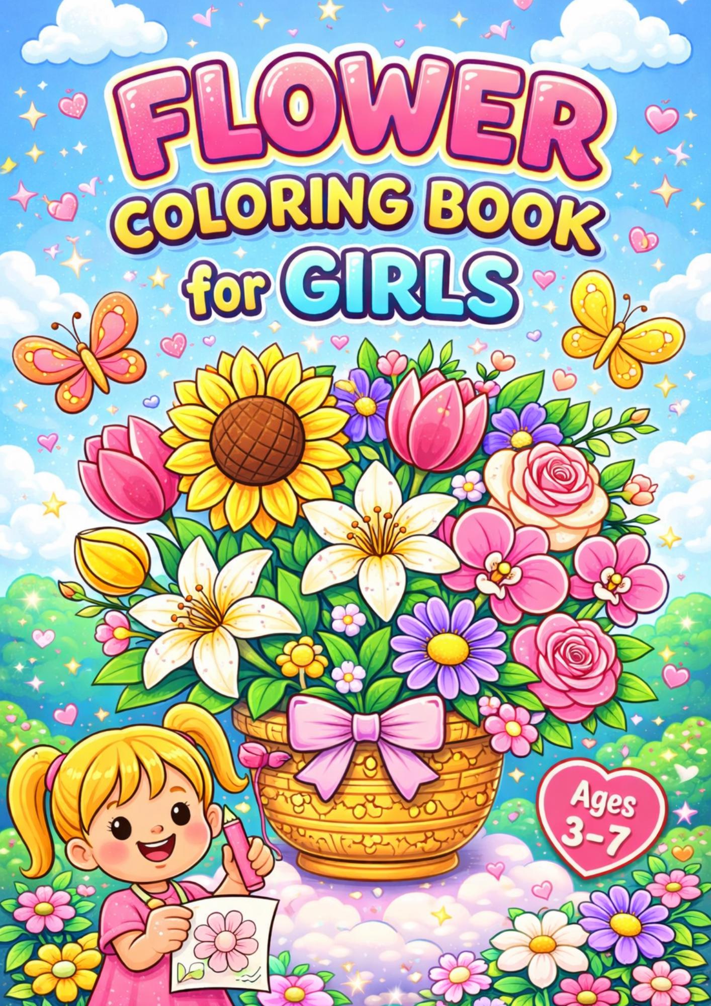 Flower Coloring Book for Kids, 25 Printable Pages (US Letter & A4 ...