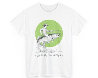 Muskie-visshirt | Muskiejager | Musky vissersshirt | Vintage vissersillustratie