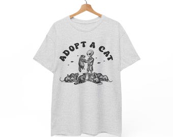 Adopt a Cat T-Shirt | Funny Alien Raccoon Tee | Weird Animal Lover Gift