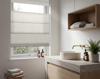 Hand Made Linen Roman Shades Cordless Top down Bottom Up Blinds Blackout Light Filtering